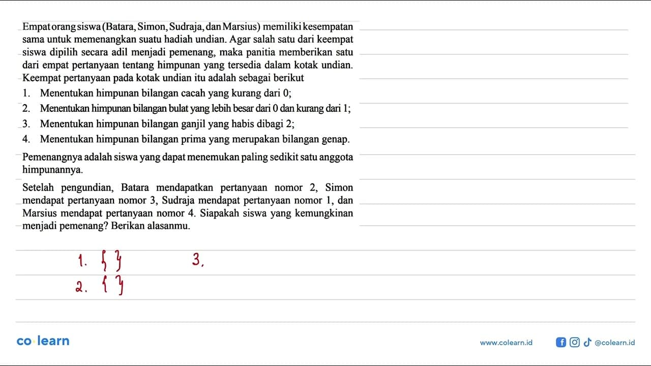 Empat orang siswa (Batara, Simon, Sudraja, dan Marsius)