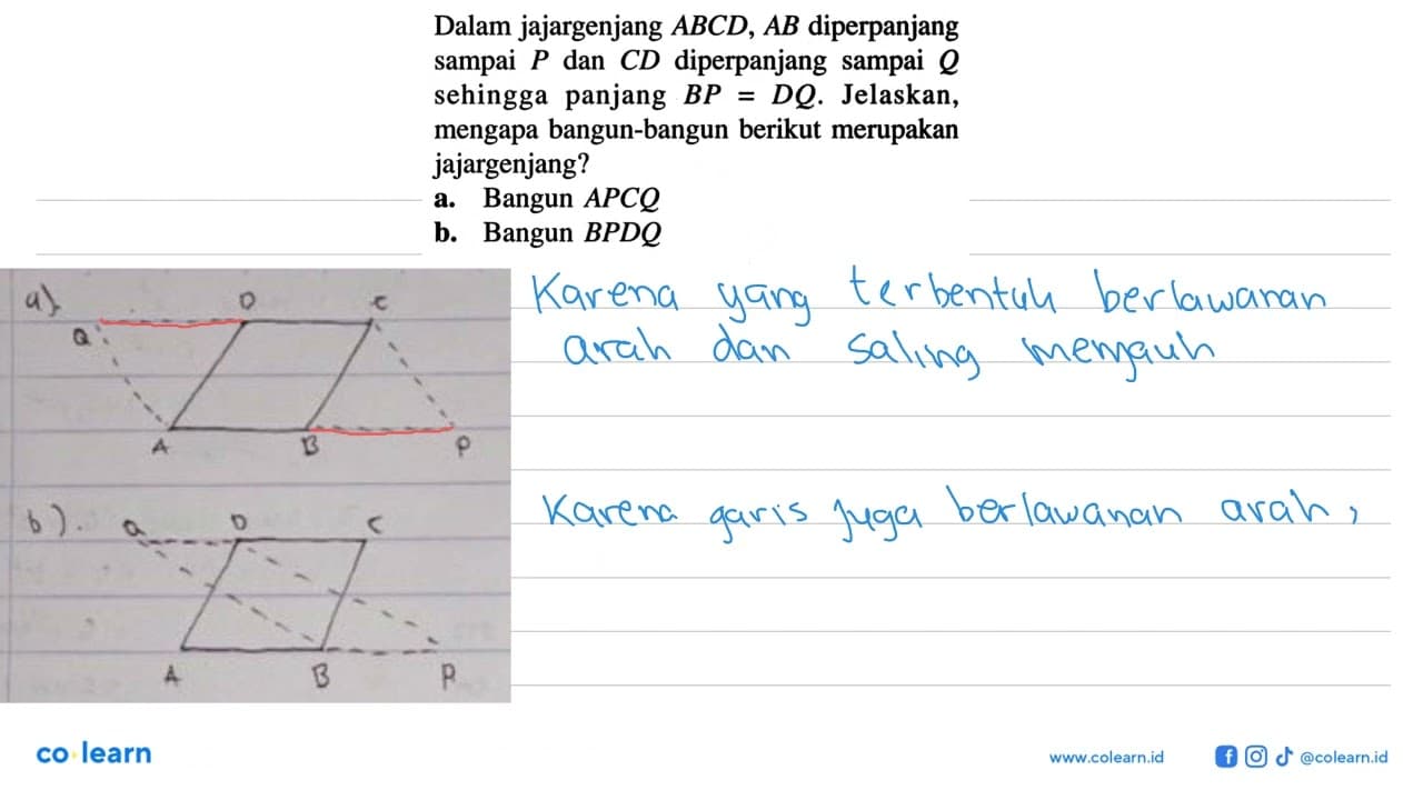 Dalam jajargenjang ABCD, AB diperpanjang sampai P dan CD