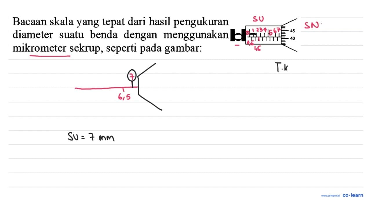 Bacaan skala yang tepat dari hasil pengukuran diameter