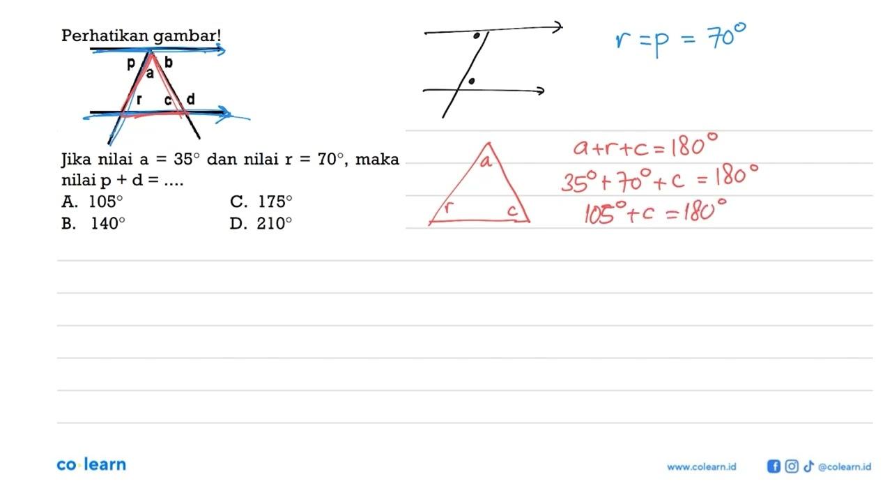 Perhatikan gambar!Jika nilai a=35 dan nilai r=70, maka