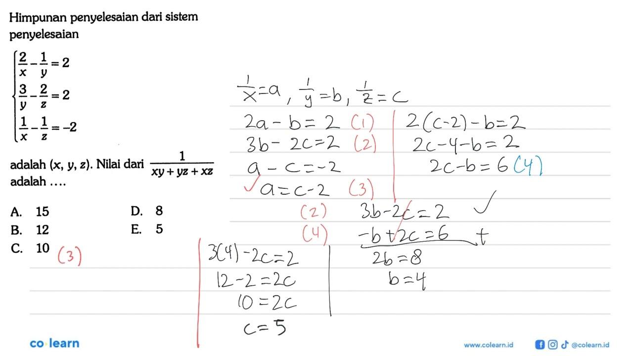 Himpunan penyelesaian dari sistem penyelesaian 2/x-1/y=2