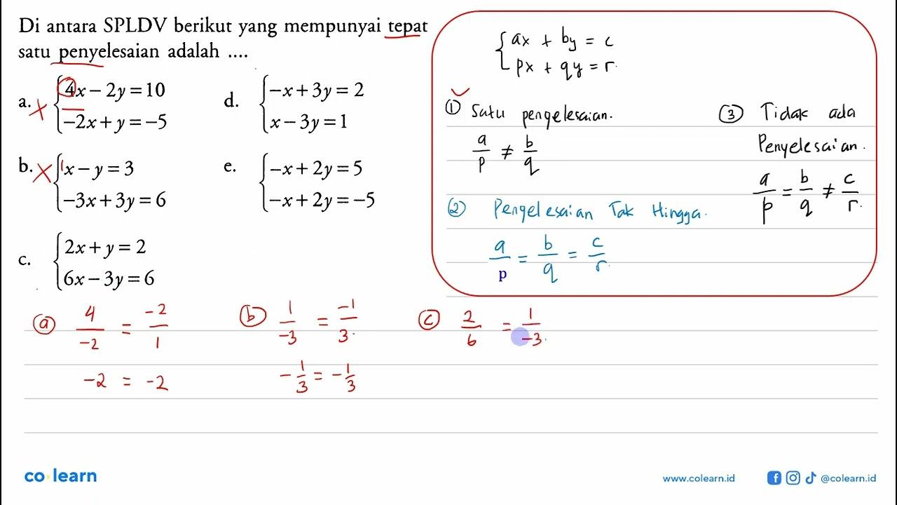 Di antara SPLDV berikut yang mempunyai tepat satu