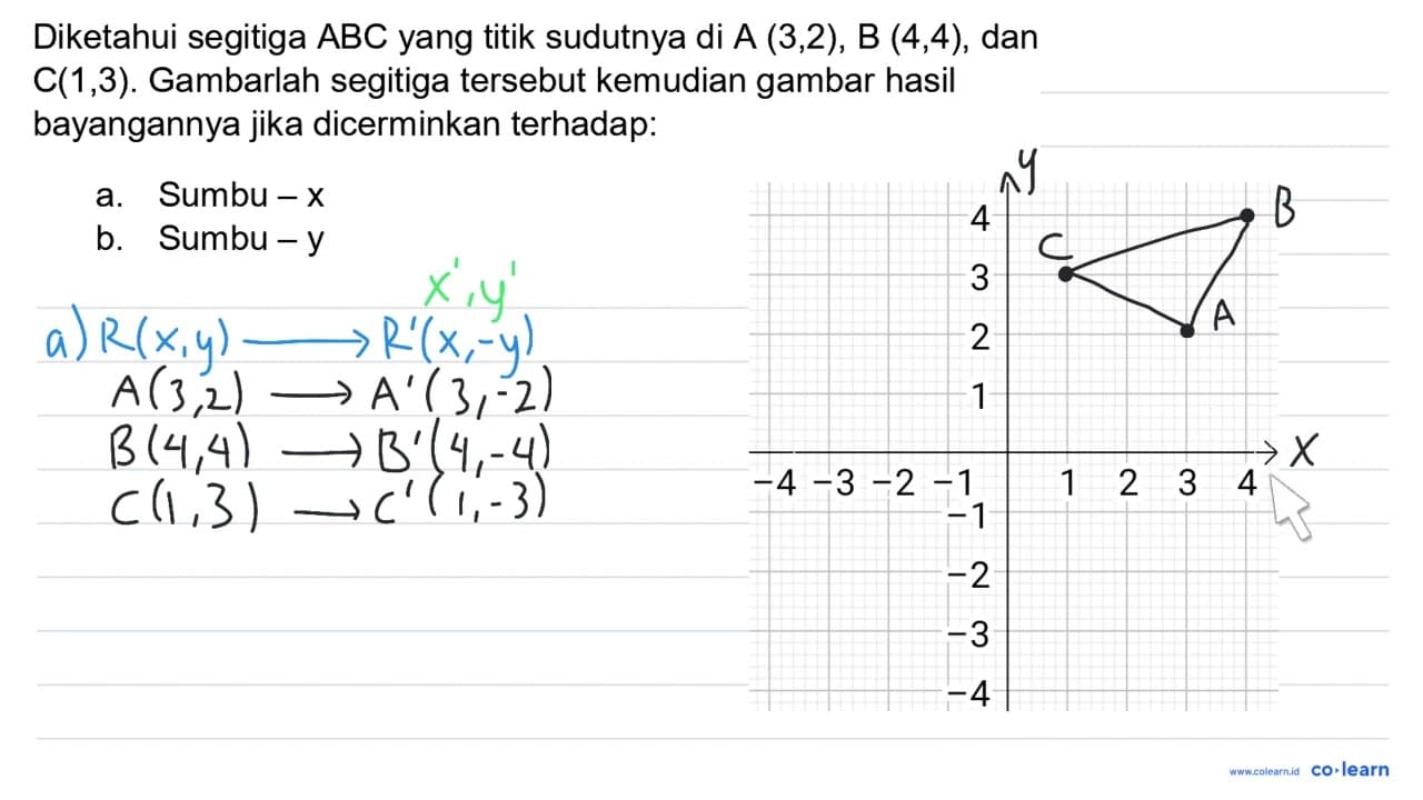 Diketahui segitiga ABC yang titik sudutnya di A(3,2),