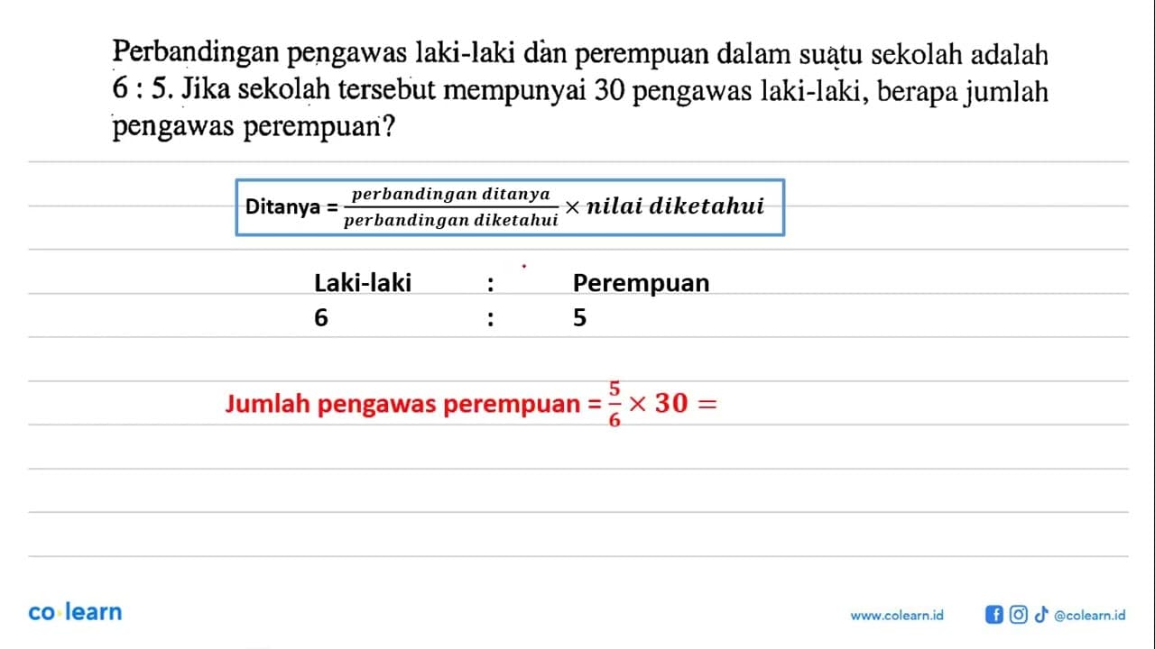 Perbandingan pengawas laki-laki dan perempuan dalam suatu