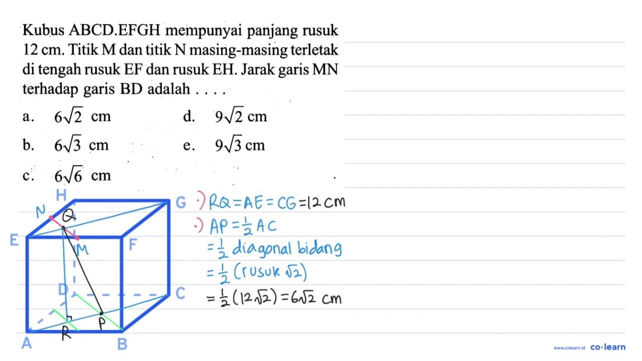 Kubus ABCD.EFGH mempunyai panjang rusuk 12 cm. Titik M dan