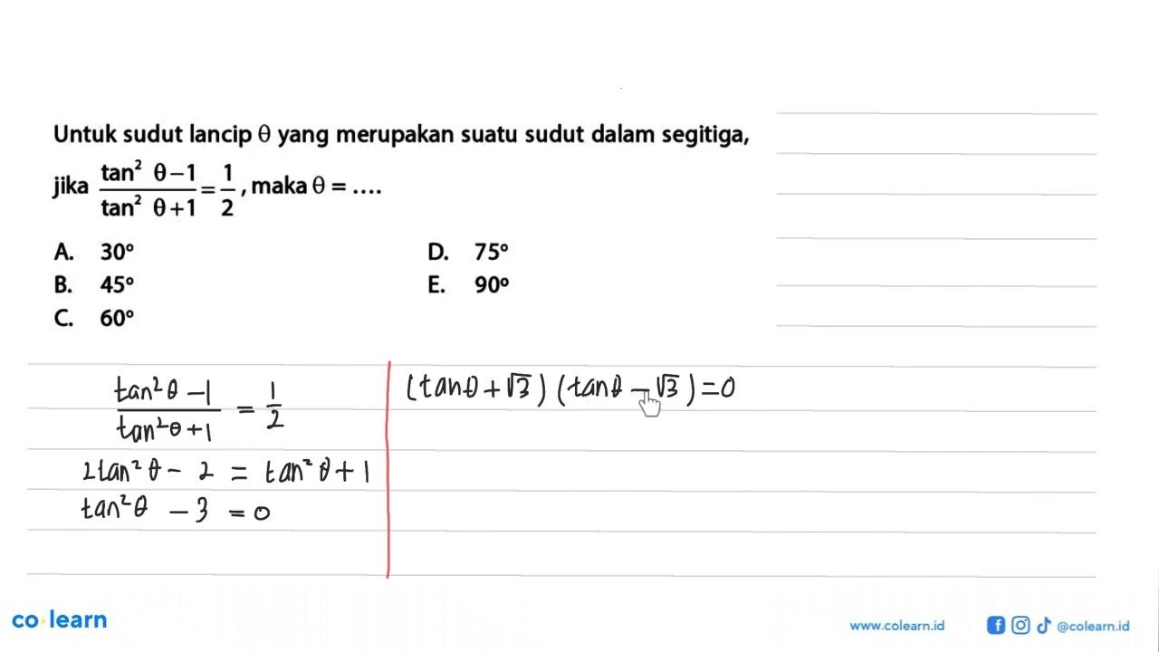 Untuk sudut lancip theta yang merupakan suatu sudut dalam