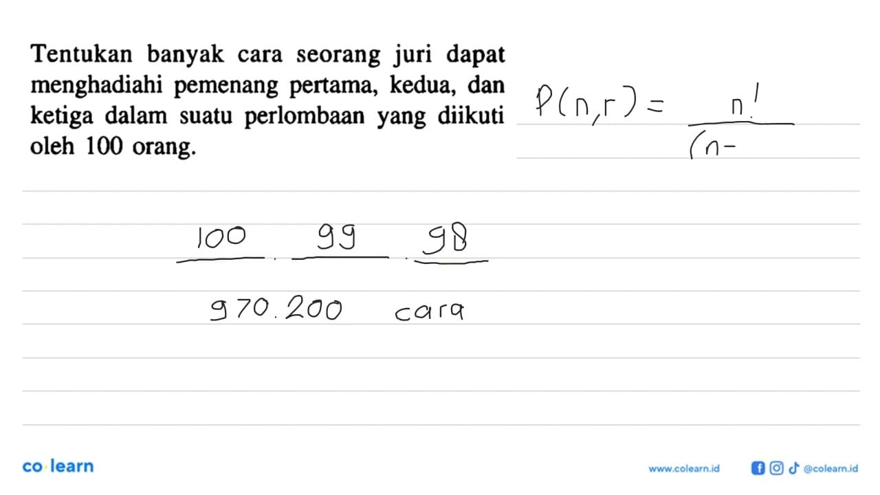 Tentukan banyak cara seorang juri dapat menghadiahi