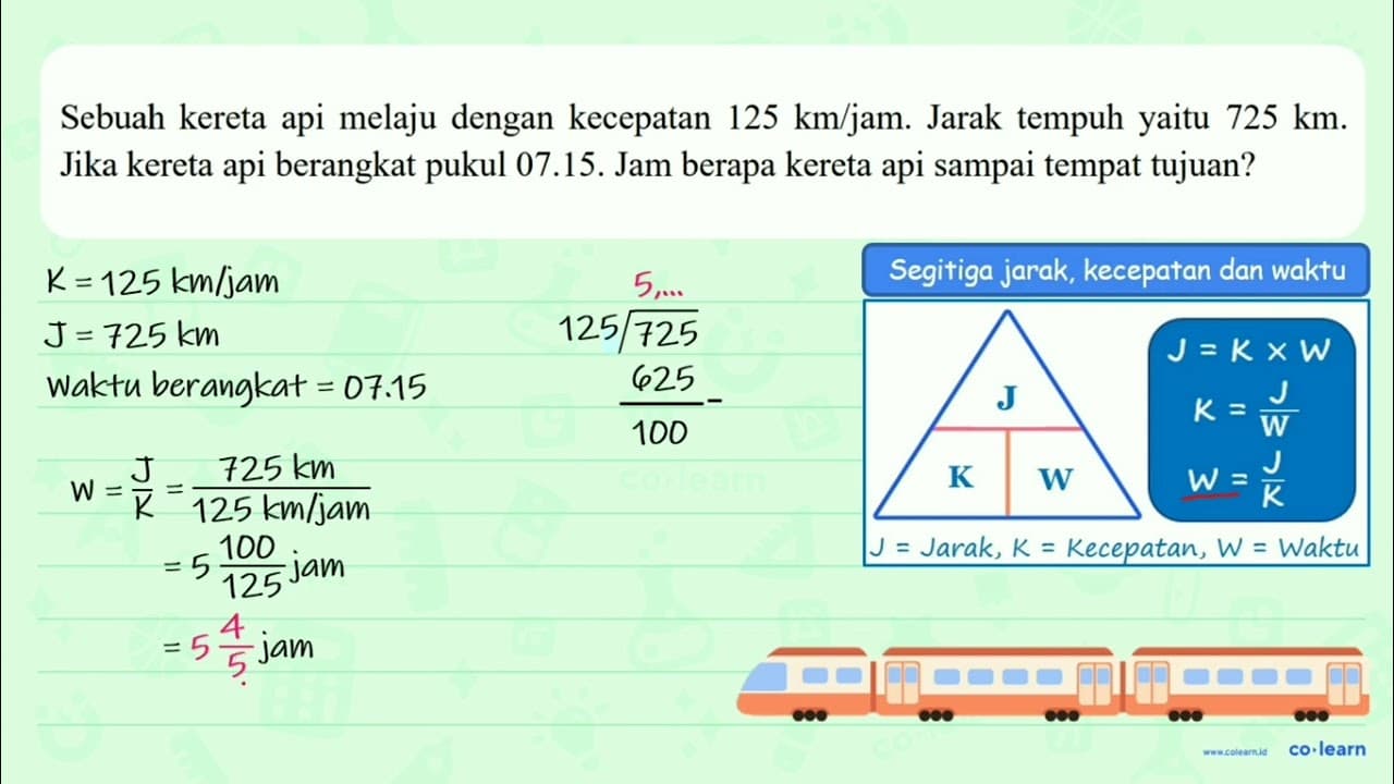 Sebuah kereta api melaju dengan kecepatan 125 km / jam .