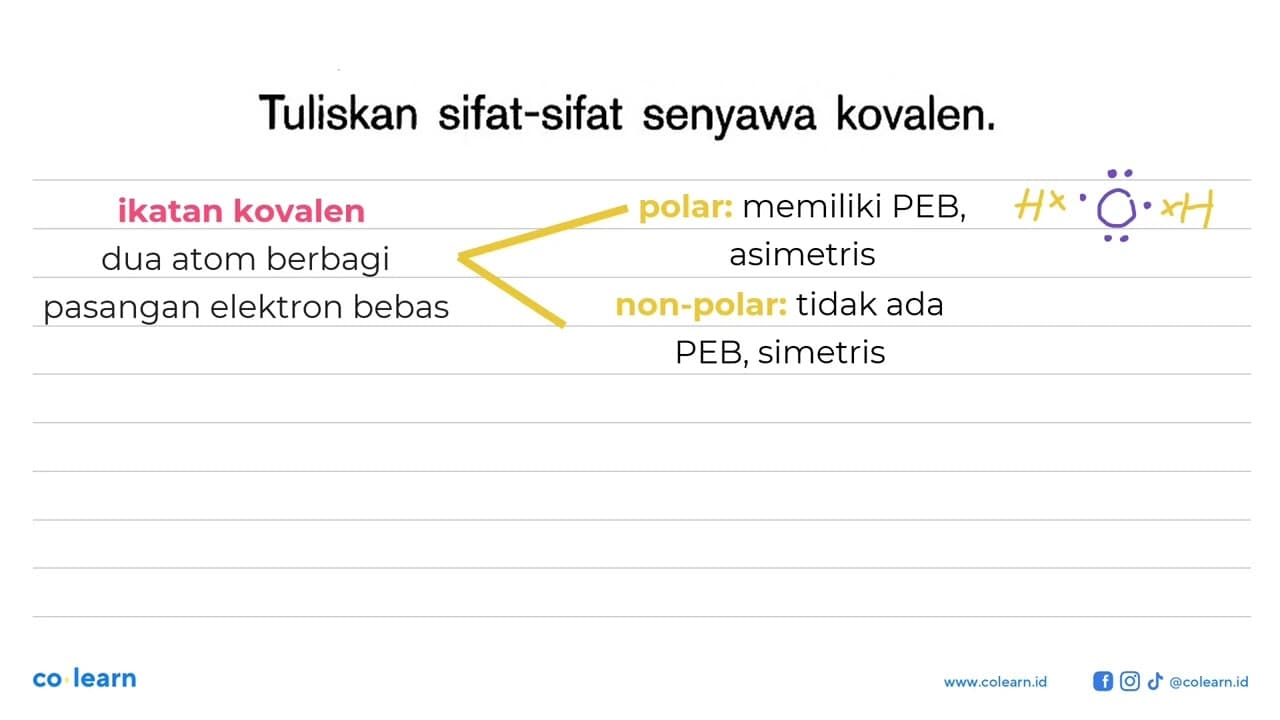 Tuliskan sifat-sifat senyawa kovalen.