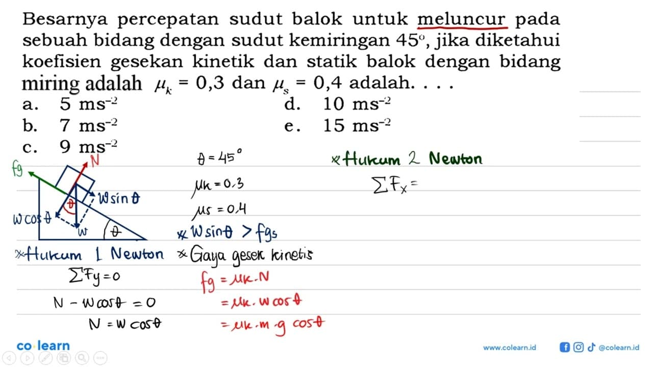 Besarnya percepatan sudut balok untuk meluncur pada sebuah