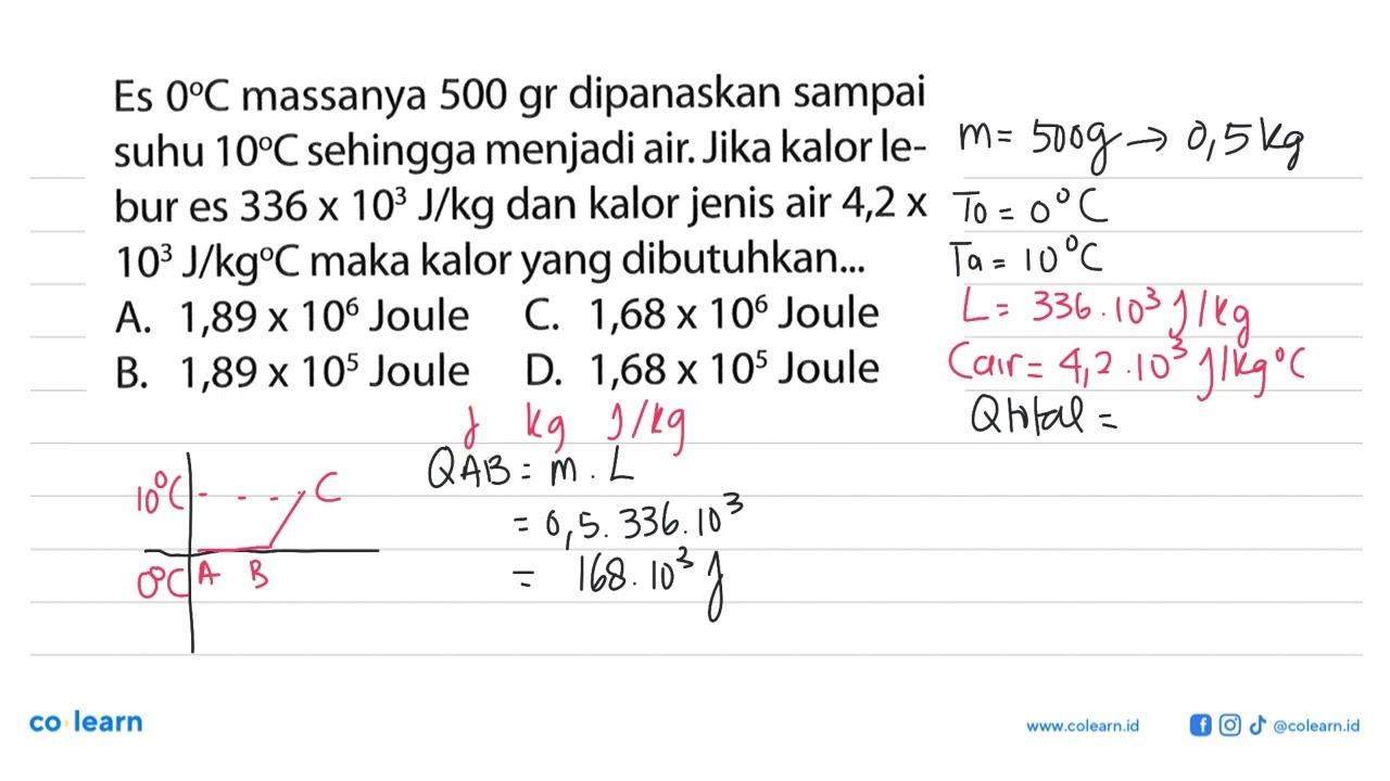 Es 0 C massanya 500 gr dipanaskan sampai suhu 10 C sehingga