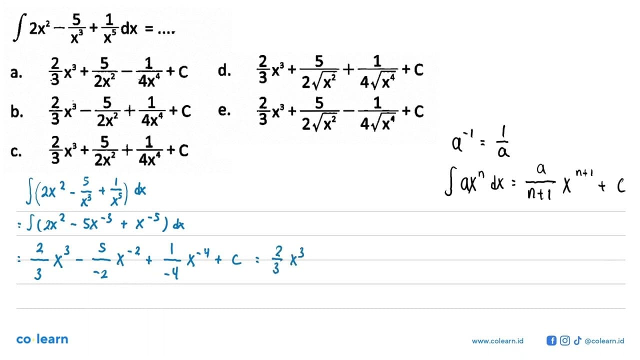 integral 2x^2-5/x^3+1/x^5 dx=...