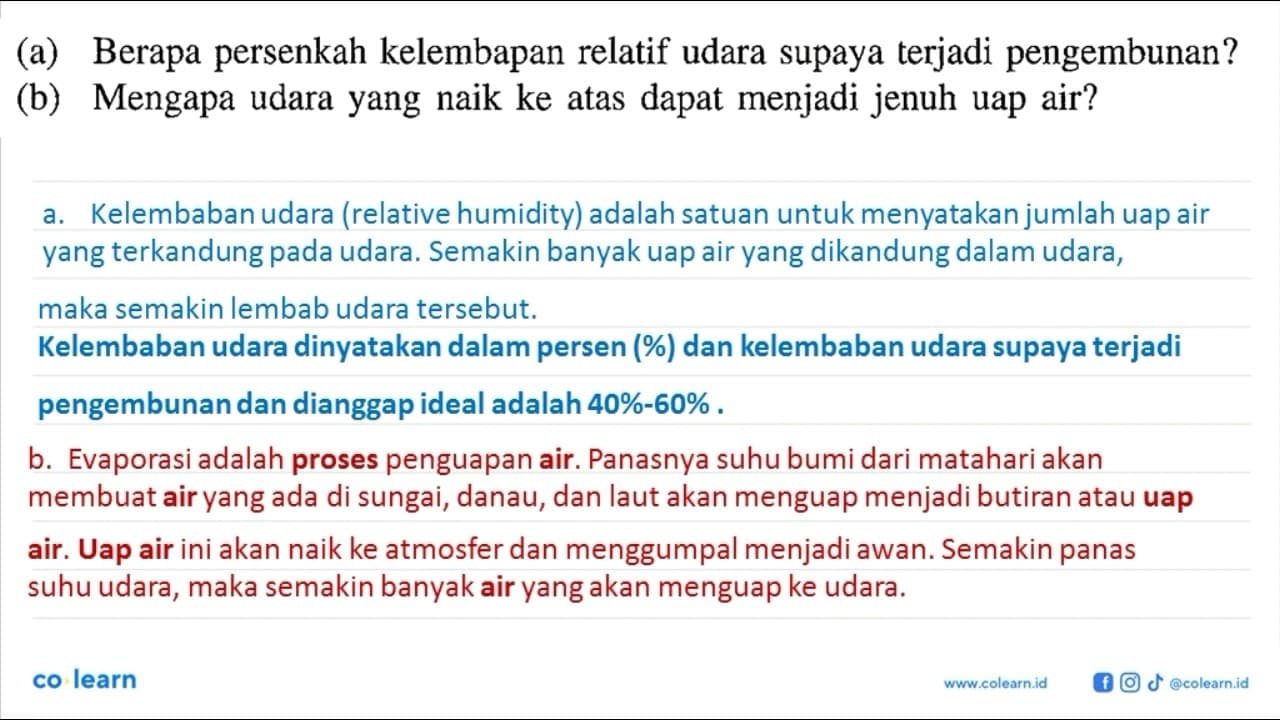 (a) Berapa persenkah kelembapan relatif udara supaya