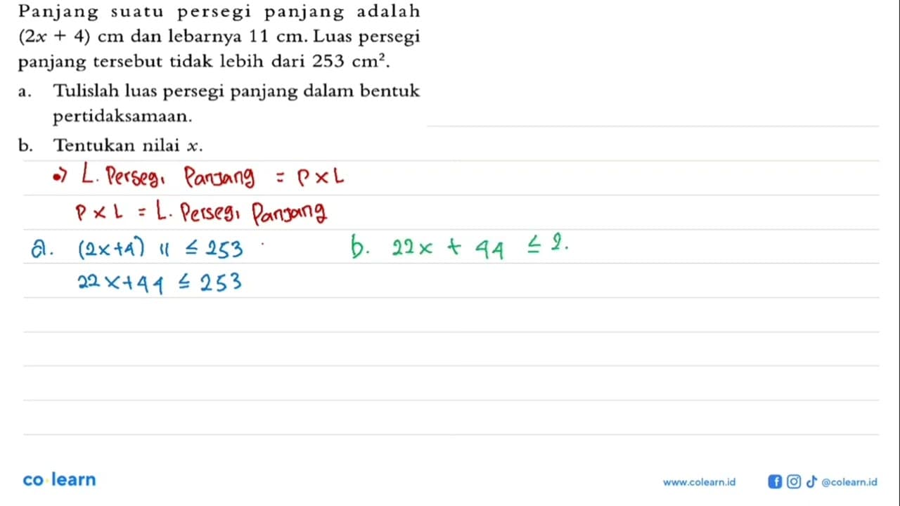 Panjang suatu persegi panjang adalah (2x + 4) cm dan