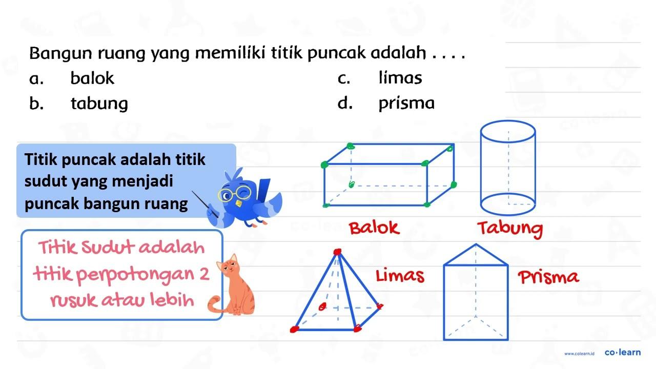 Bangun ruang yang memiliki titik puncak adalah .... a.