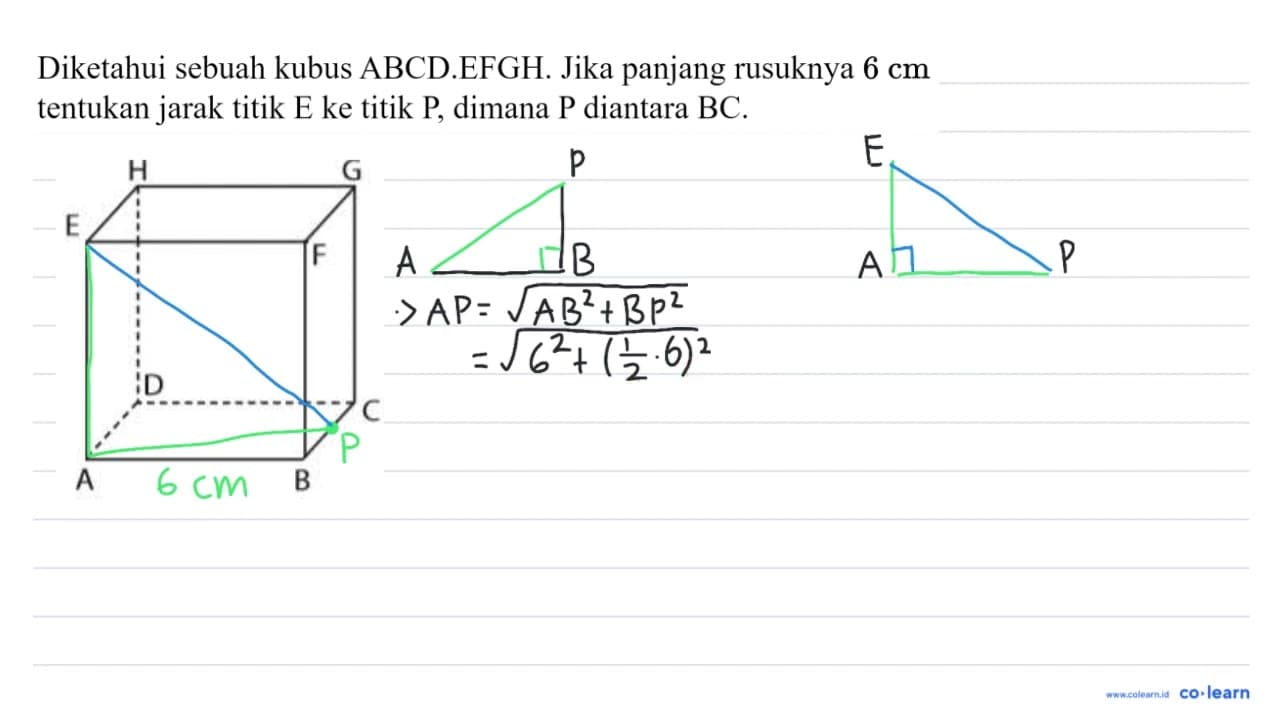 Diketahui sebuah kubus ABCD.EFGH. Jika panjang rusuknya 6