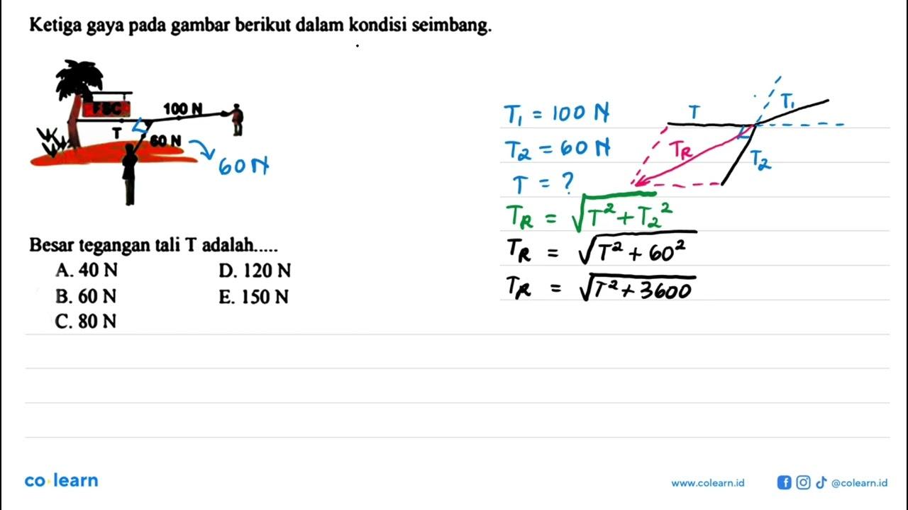 Ketiga gaya pada gambar berikut dalam kondisi seimbang.