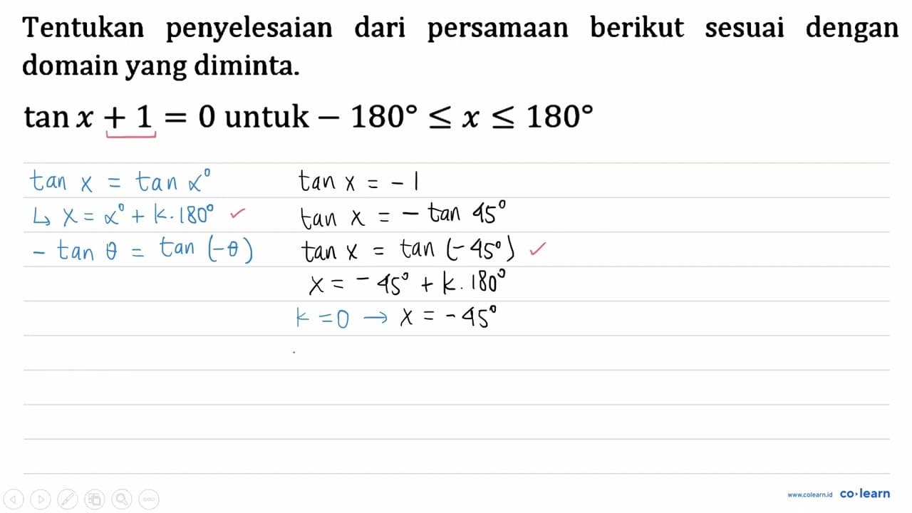 Tentukan penyelesaian dari persamaan berikut sesuai dengan