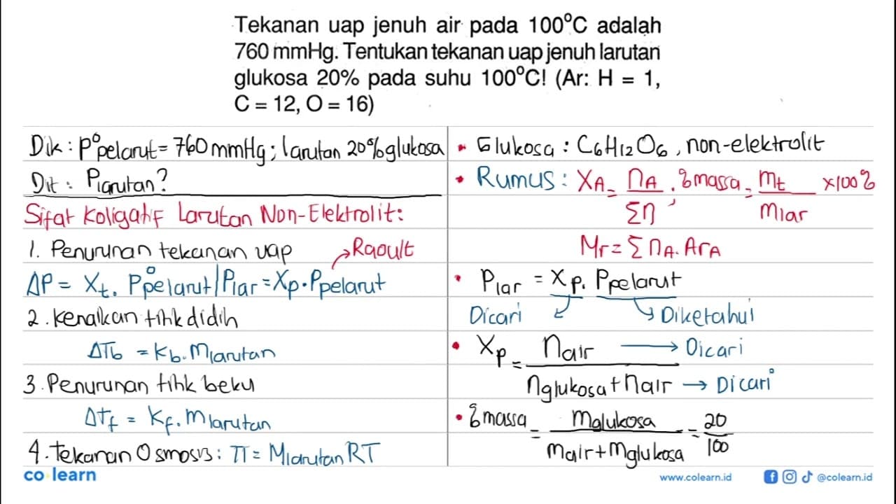 Tekanan uap jenuh air pada 100 C adalah 760 mmHg. Tentukan