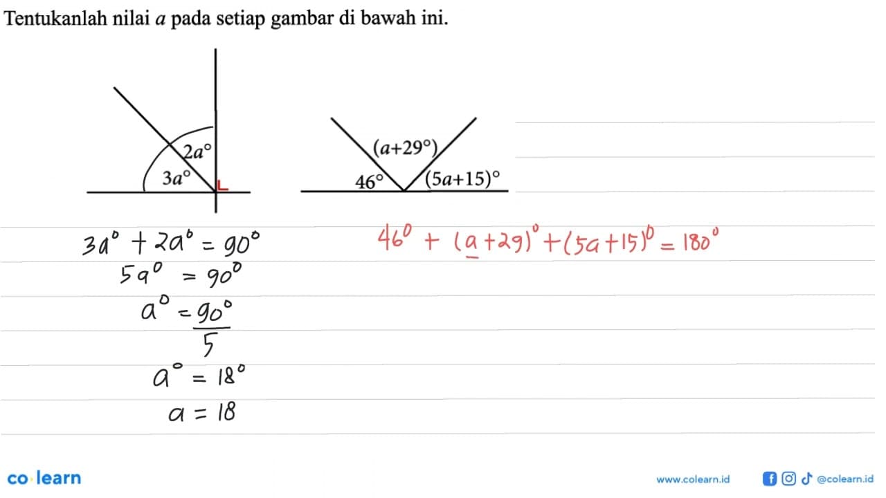 Tentukanlah nilai a pada setiap gambar di bawah ini.