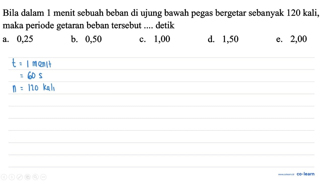 Bila dalam 1 menit sebuah beban di ujung bawah pegas