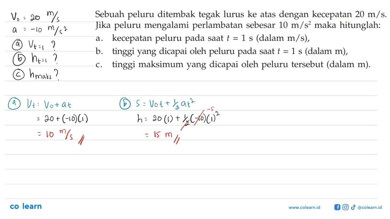 Sebuah peluru ditembak tegak lurus ke atas dengan kecepatan