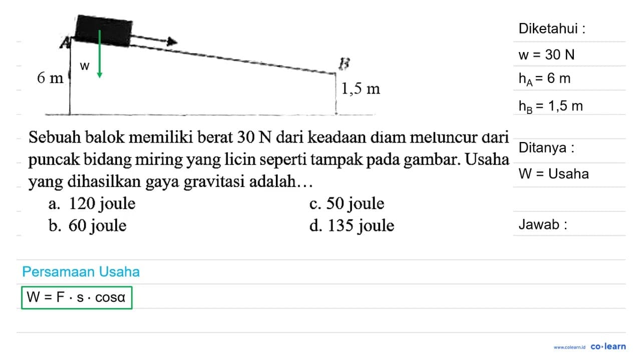 Sebuah balok memiliki berat 30 ~N dari keadaan diam