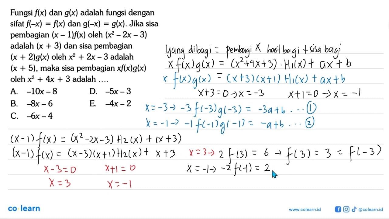 Fungsi f(x) dan g(x) adalah fungsi dengan sifat f(-x)=f(x)