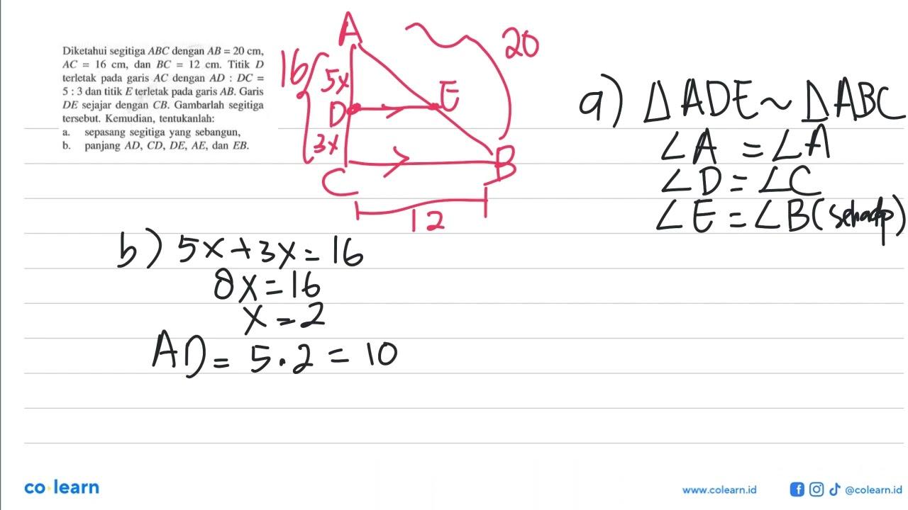 Diketahui segitiga ABC dengan AB=20 cm, AC=16 cm, dan BC=12