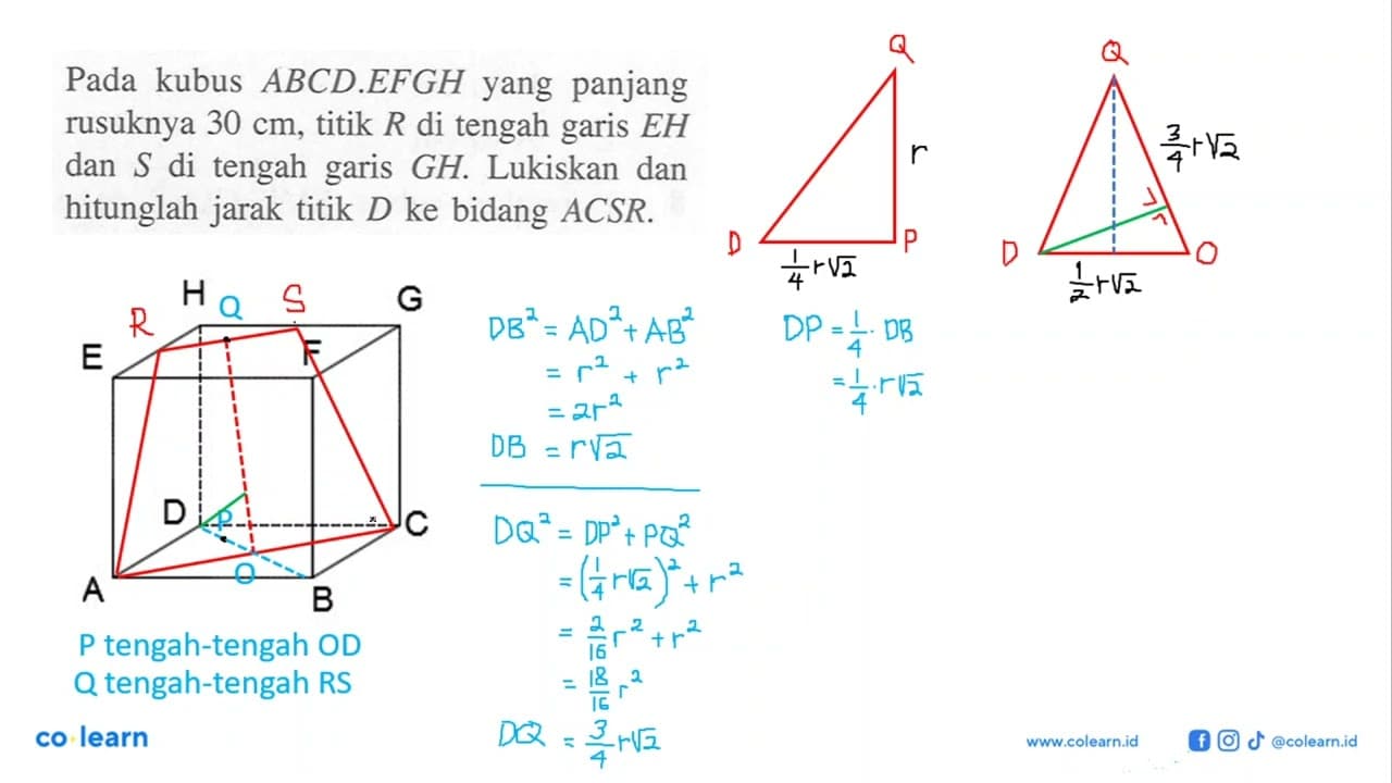 Pada kubus ABCD.EFGH yang panjang rusuknya 30 cm, titik R