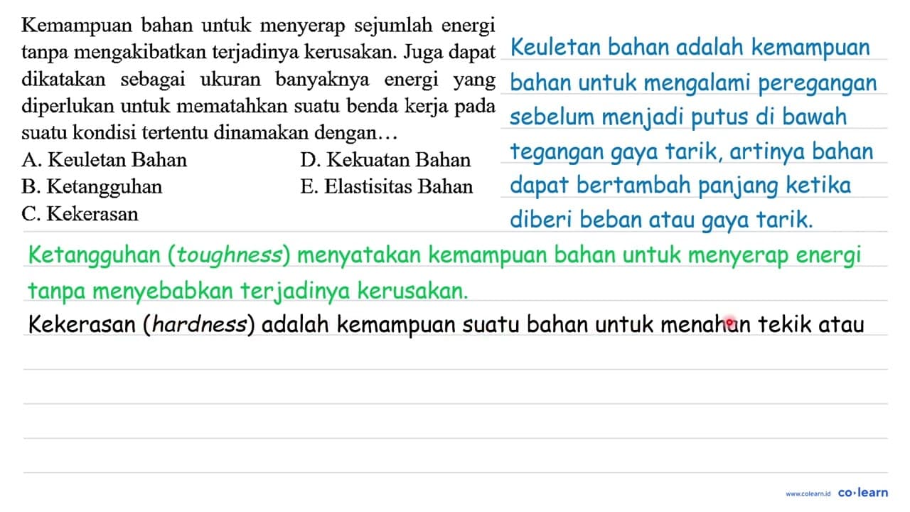 Kemampuan bahan untuk menyerap sejumlah energi tanpa