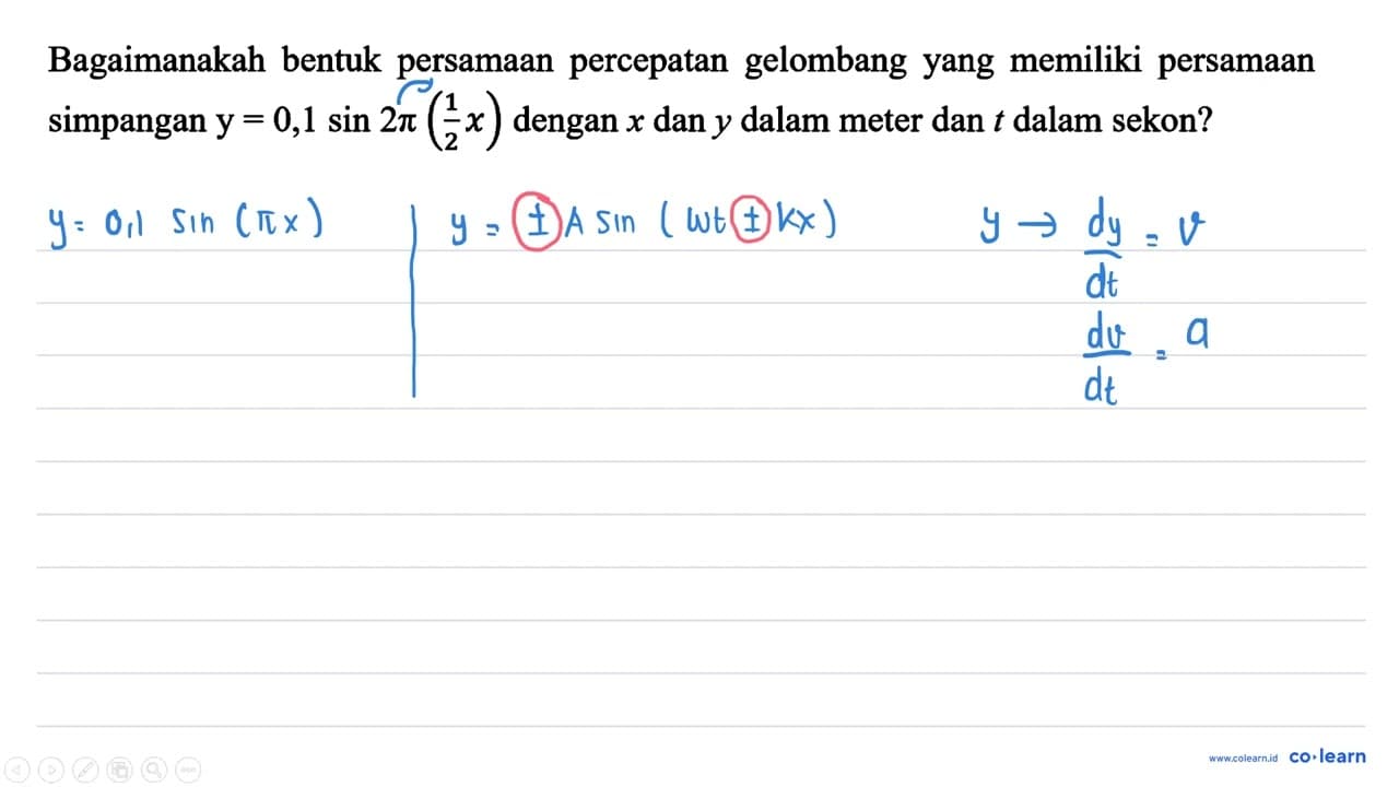 Bagaimanakah bentuk persamaan percepatan gelombang yang