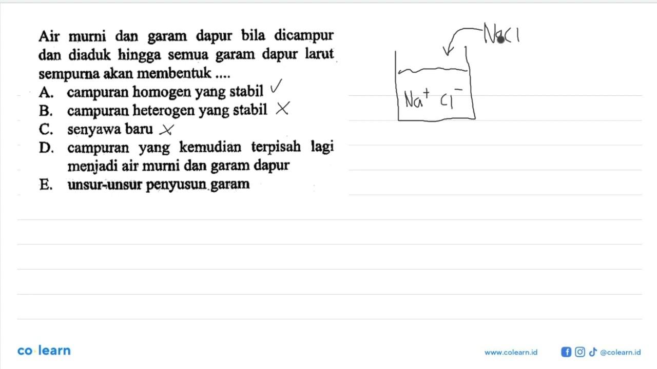 Air murni dan garam dapur bila dicampur dan diaduk hingga