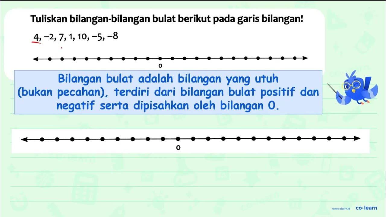 Tuliskan bilangan-bilangan bulat berikut pada garis