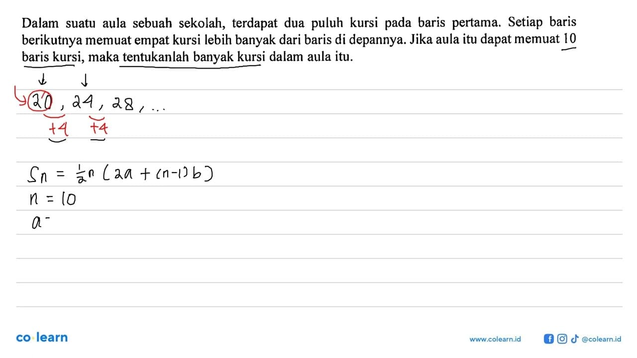 Dalam suatu aula sebuah sekolah, terdapat dua puluh kursi