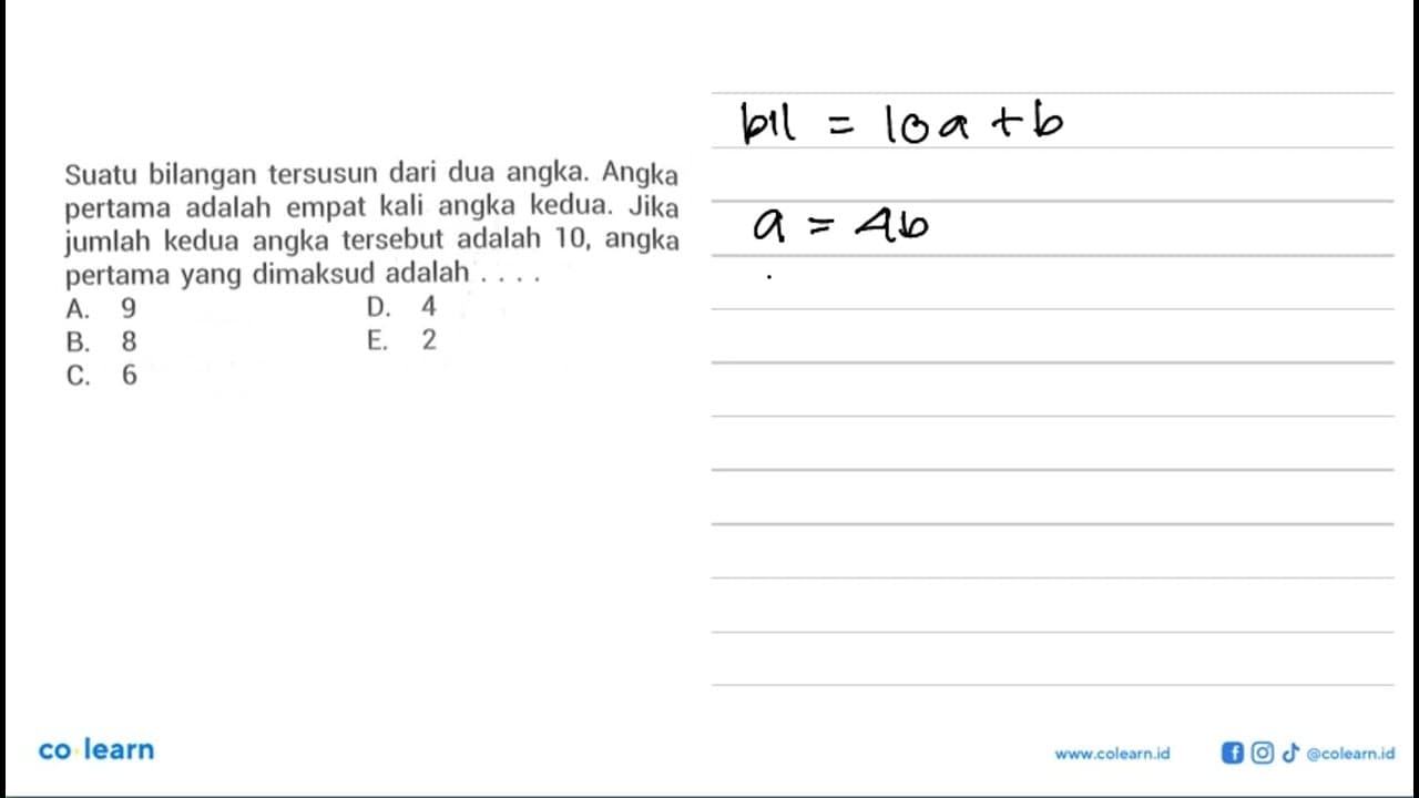 Suatu bilangan tersusun dari dua angka. Angka pertama