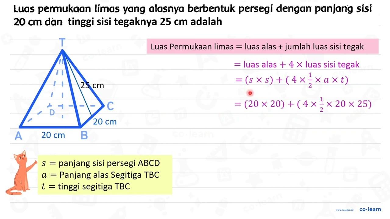 Luas permukaan límas yang alasnya berbentuk persegi dengan