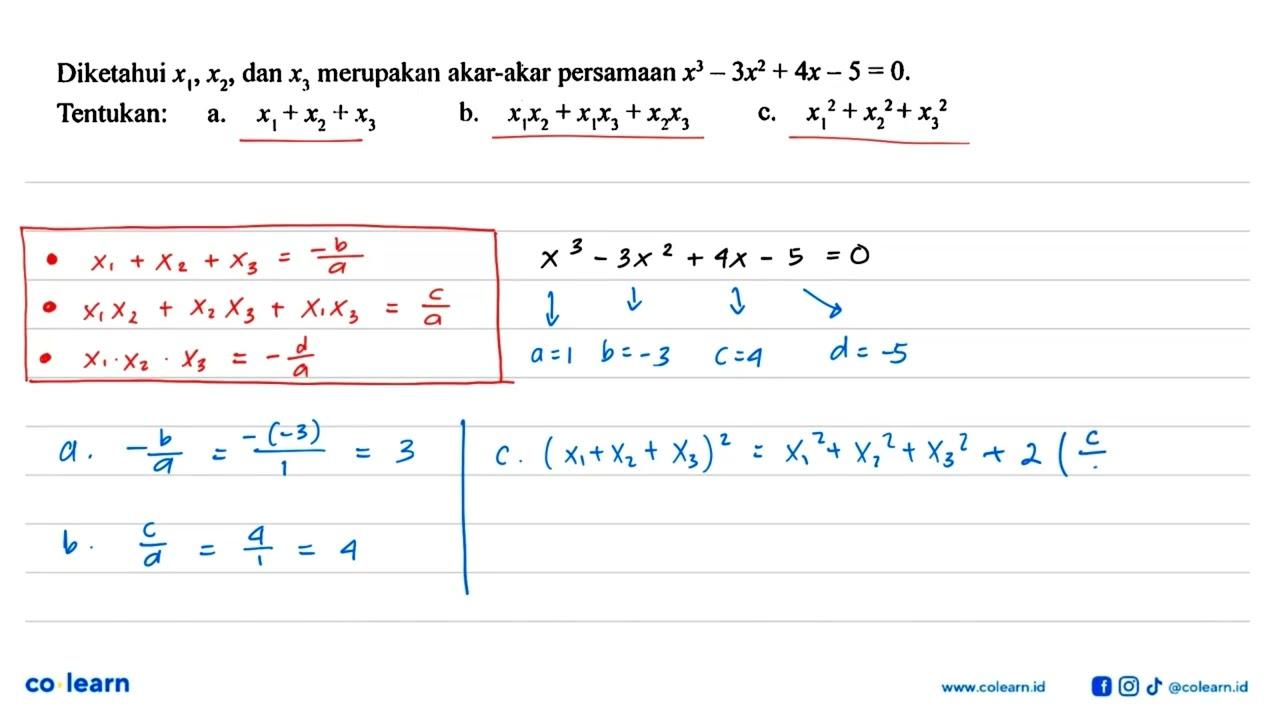 Diketahui x1,x2, dan x3 merupakan akar-akar persamaan