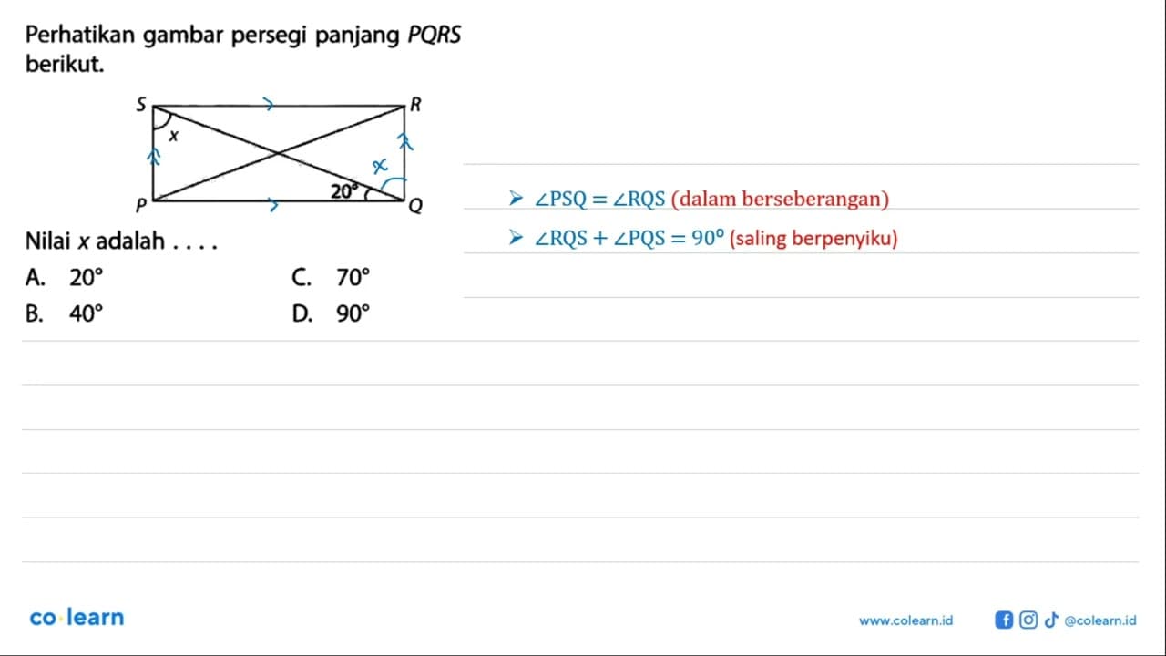 Perhatikan gambar persegi panjang PQRS berikut.S R x P 20