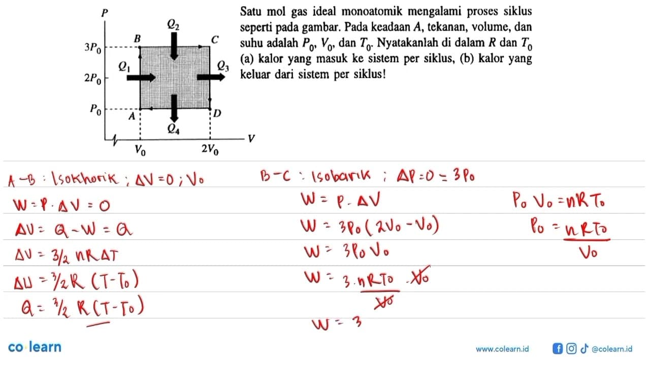 Satu mol gas ideal monoatomik mengalami proses siklus