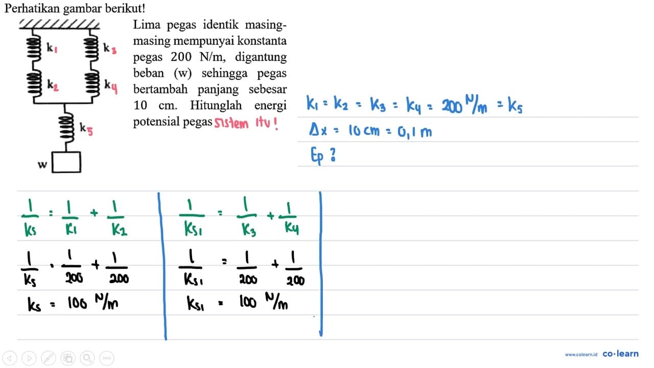 Perhatikan gambar berikut! k k k k k w Lima pegas identik