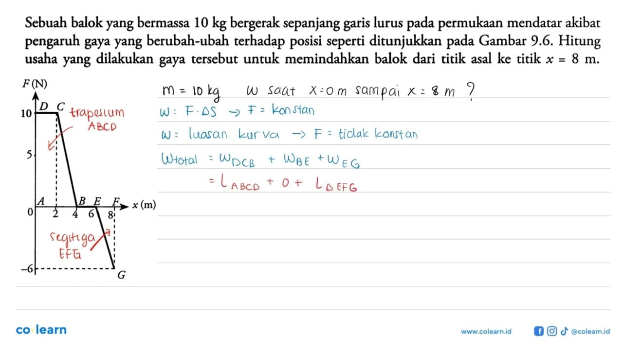 Sebuah balok yang bermassa 10 kg bergerak sepanjang garis