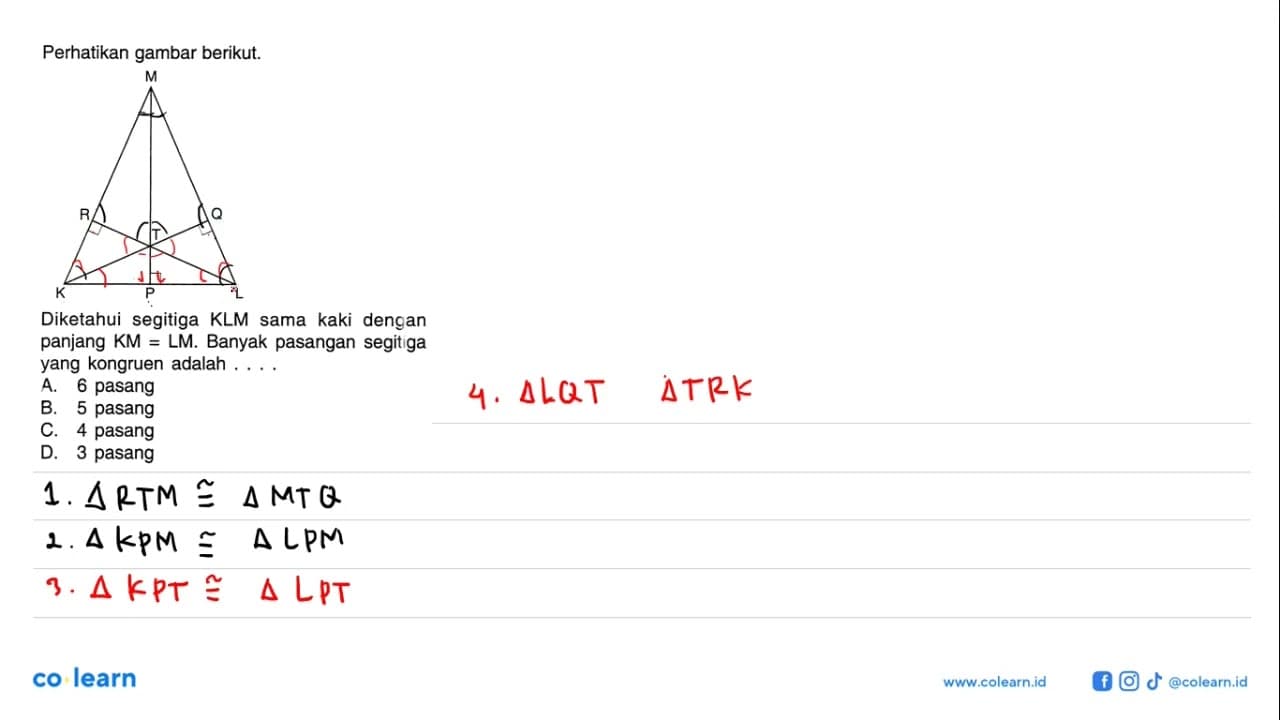 Perhatikan gambar berikut. Diketahui segitiga KLM sama kaki