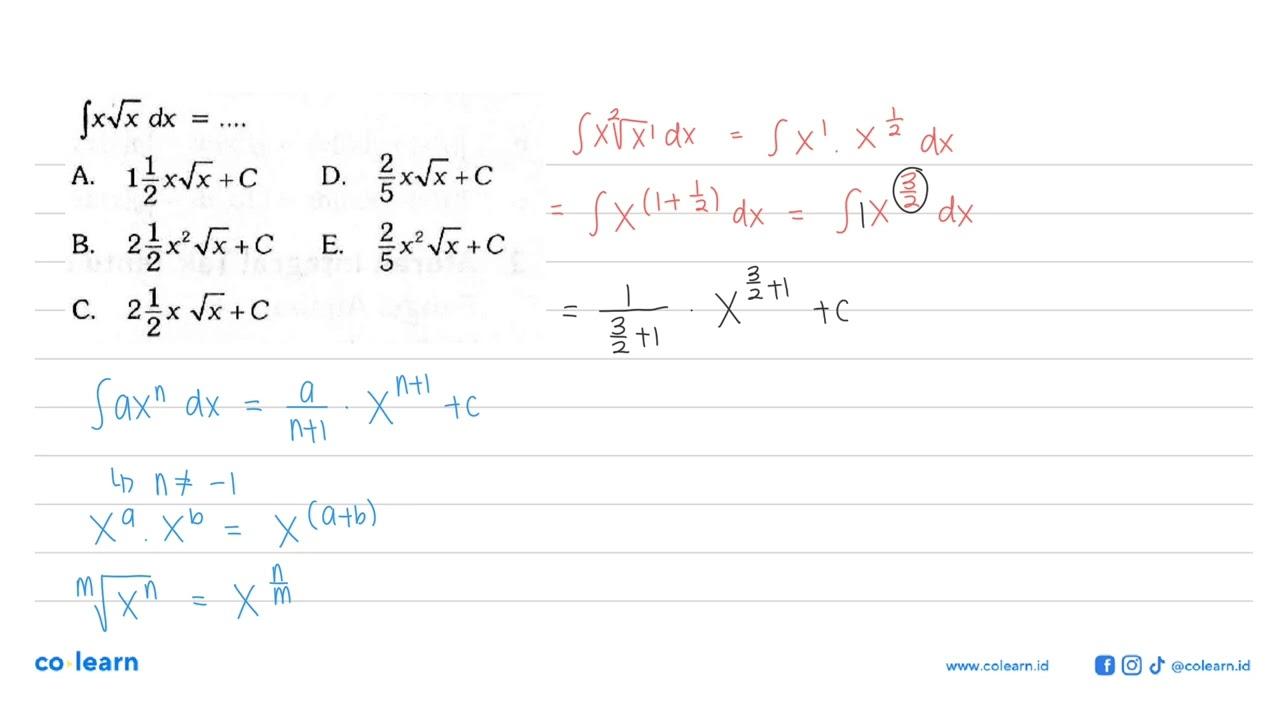 integral x akar(x) d x=...