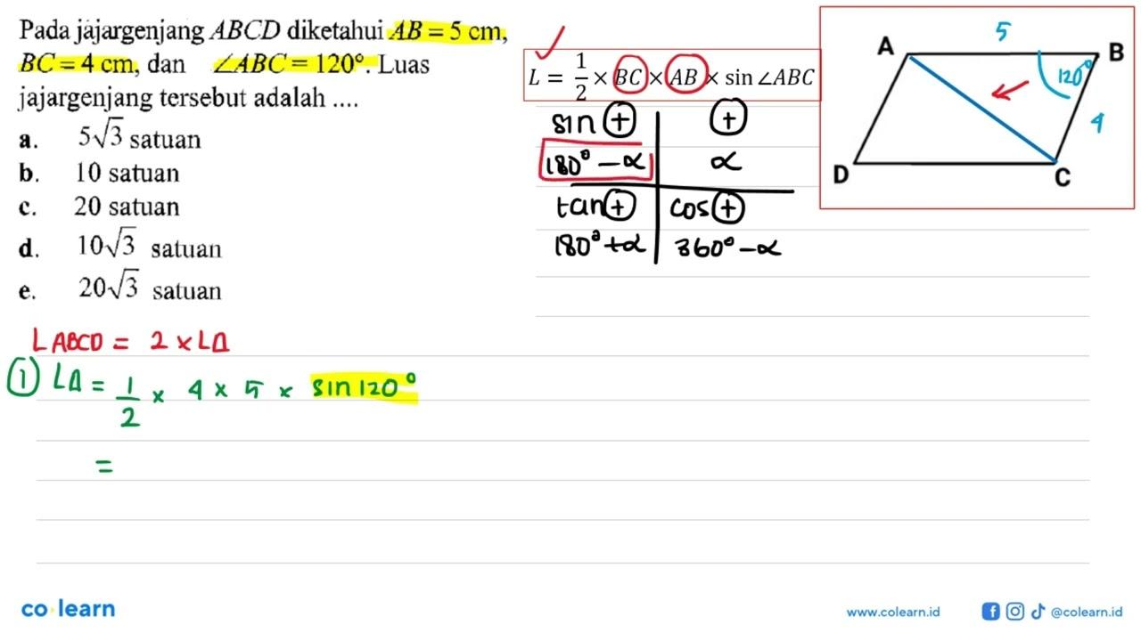 Pada jajargenjang ABCD diketahui AB=5 cm, BC=4 cm, dan m