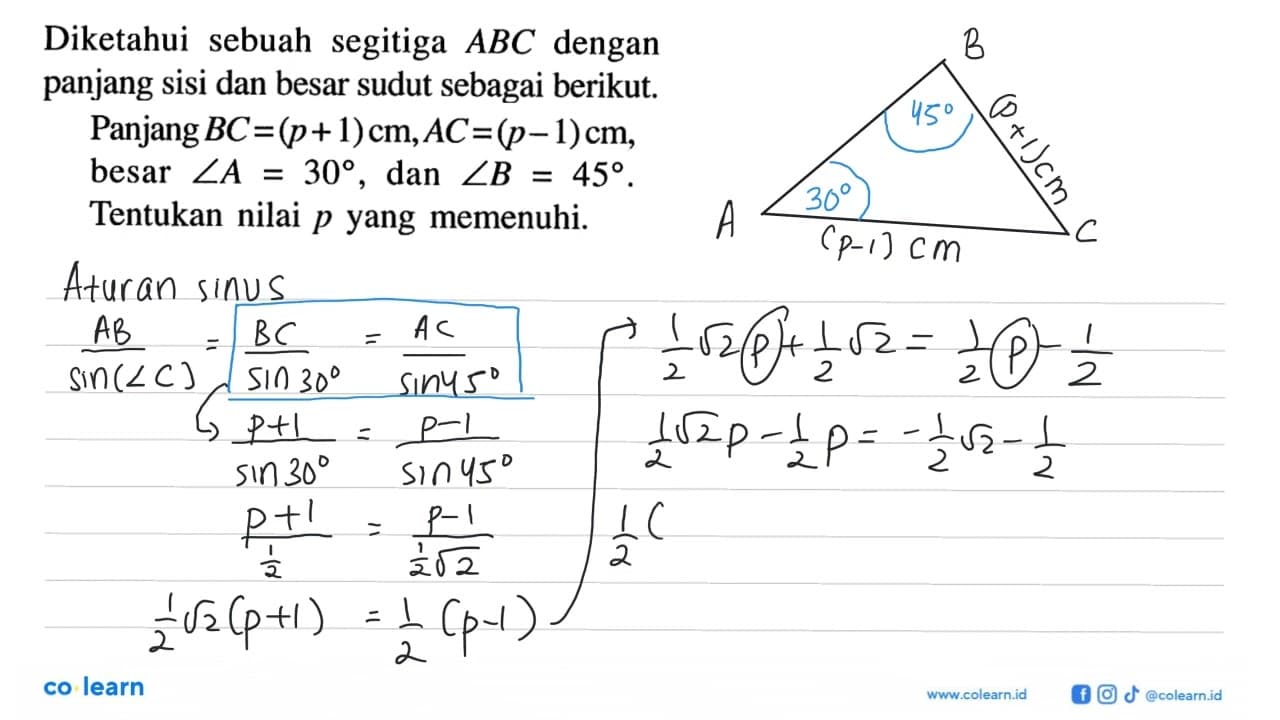 Diketahui sebuah segitiga ABC dengan panjang sisi dan besar