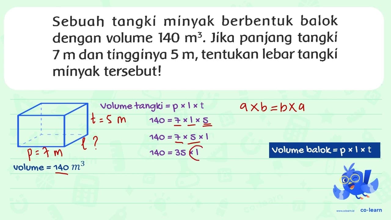 Sebuah tangki minyak berbentuk balok dengan volume 140