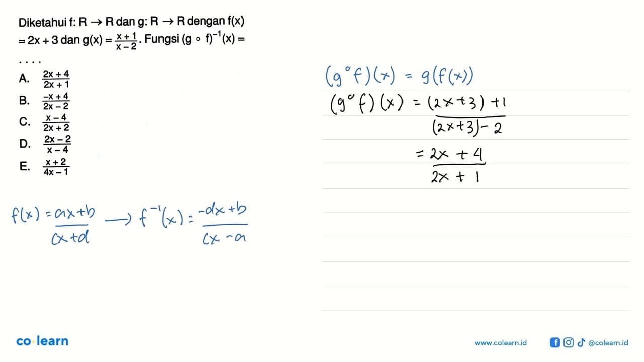 Diketahui f:R->R dan g:R->R dengan f(x)=2x+3 dan