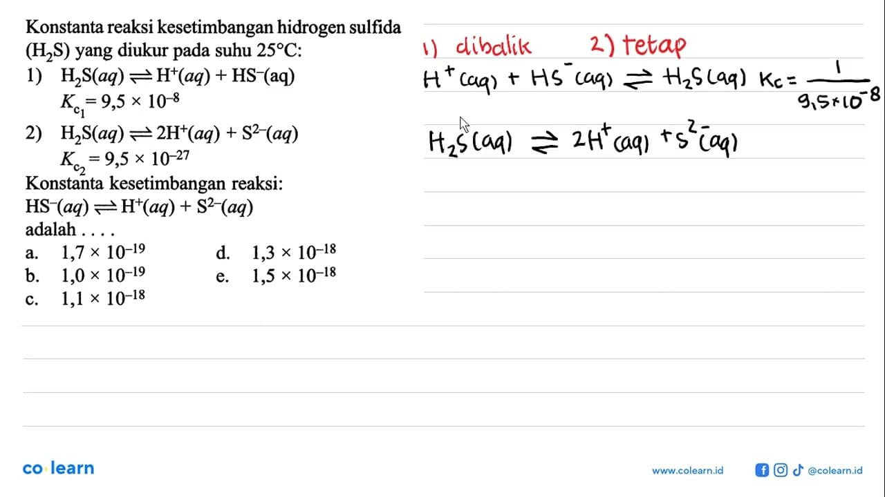 Konstanta reaksi kesetimbangan hidrogen sulfida (H2S) yang