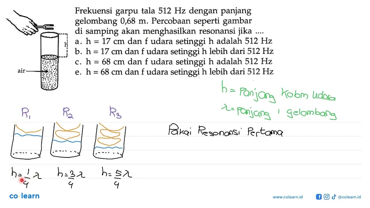 Frekuensi garpu tala 512 Hz dengan panjang gelombang 0,68